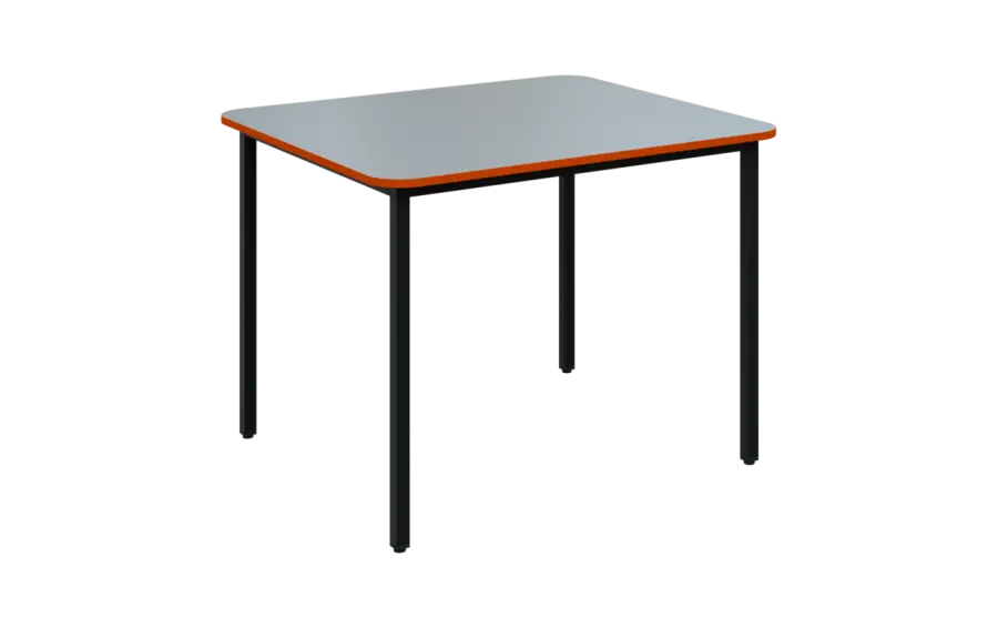 JSBR 90N Jídelní stůl 900 x 900 mm, deska šedá s hranou pomeranč / podnož černá